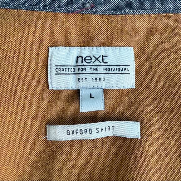 Next Button Down Shirt Chevy Logo Mustard  Gray Collared Long Sleeve Mens Sz L - Picture 8 of 9